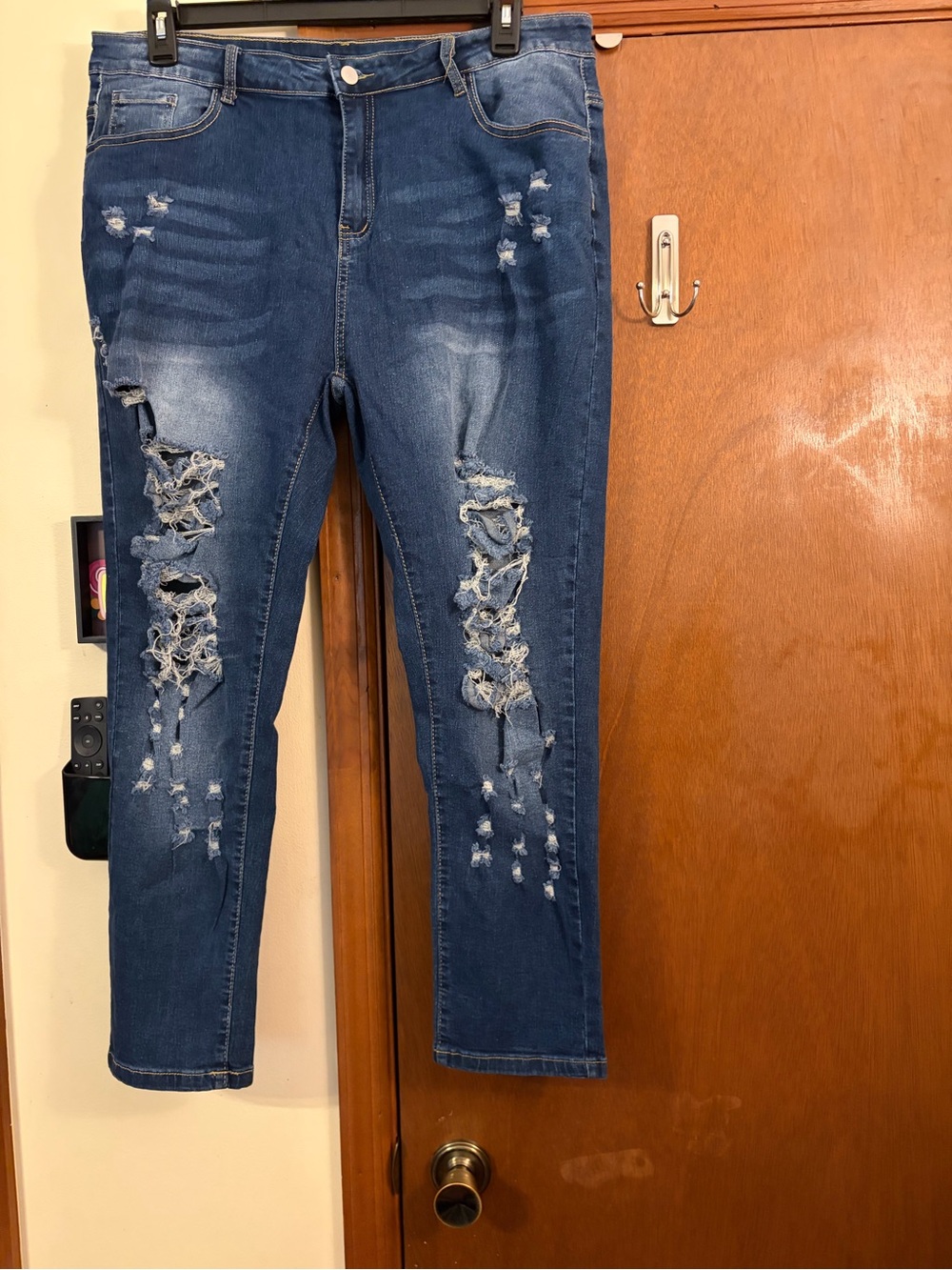Distressed High-Rise Women's Jeans - Blue - Picture 1 of 5